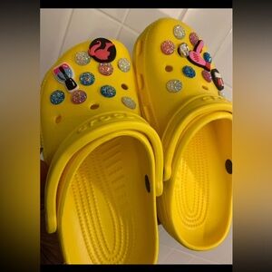 Customized Yellow Crocs with Barbie & Makeup Gems